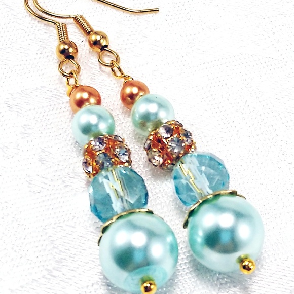 Blue and Gold Glass Pearl Wedding Jewelry Set - Picture 5 of 8